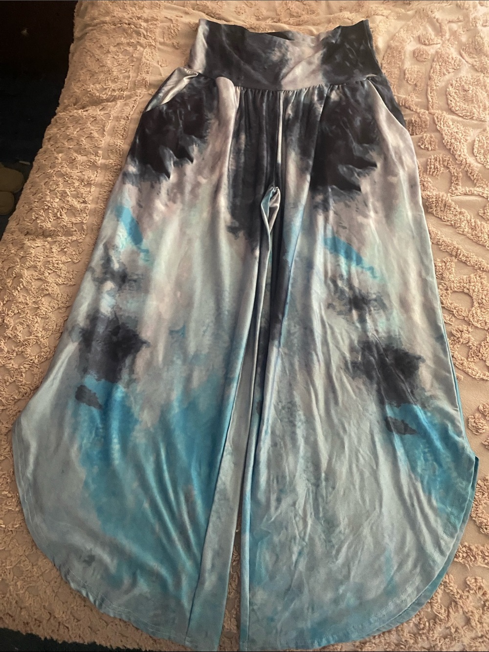 Blue Tie-Dye Wide-Leg Palazzo Pants